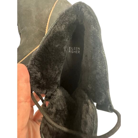 Eileen Fisher Bootie size 9 Alpine Wedge Black Leather Shearling Lined - Picture 6 of 6